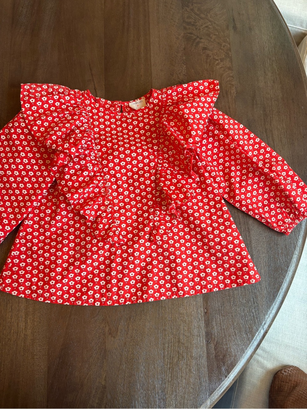Girls’ J Crew Crewcuts Red Floral Ruffle Long-Sleeve Top sized 4-5